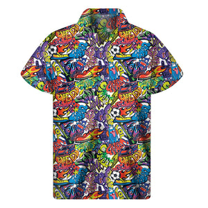 Funky Graffiti Pattern Print Men's Short Sleeve Shirt