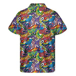 Funky Graffiti Pattern Print Men's Short Sleeve Shirt