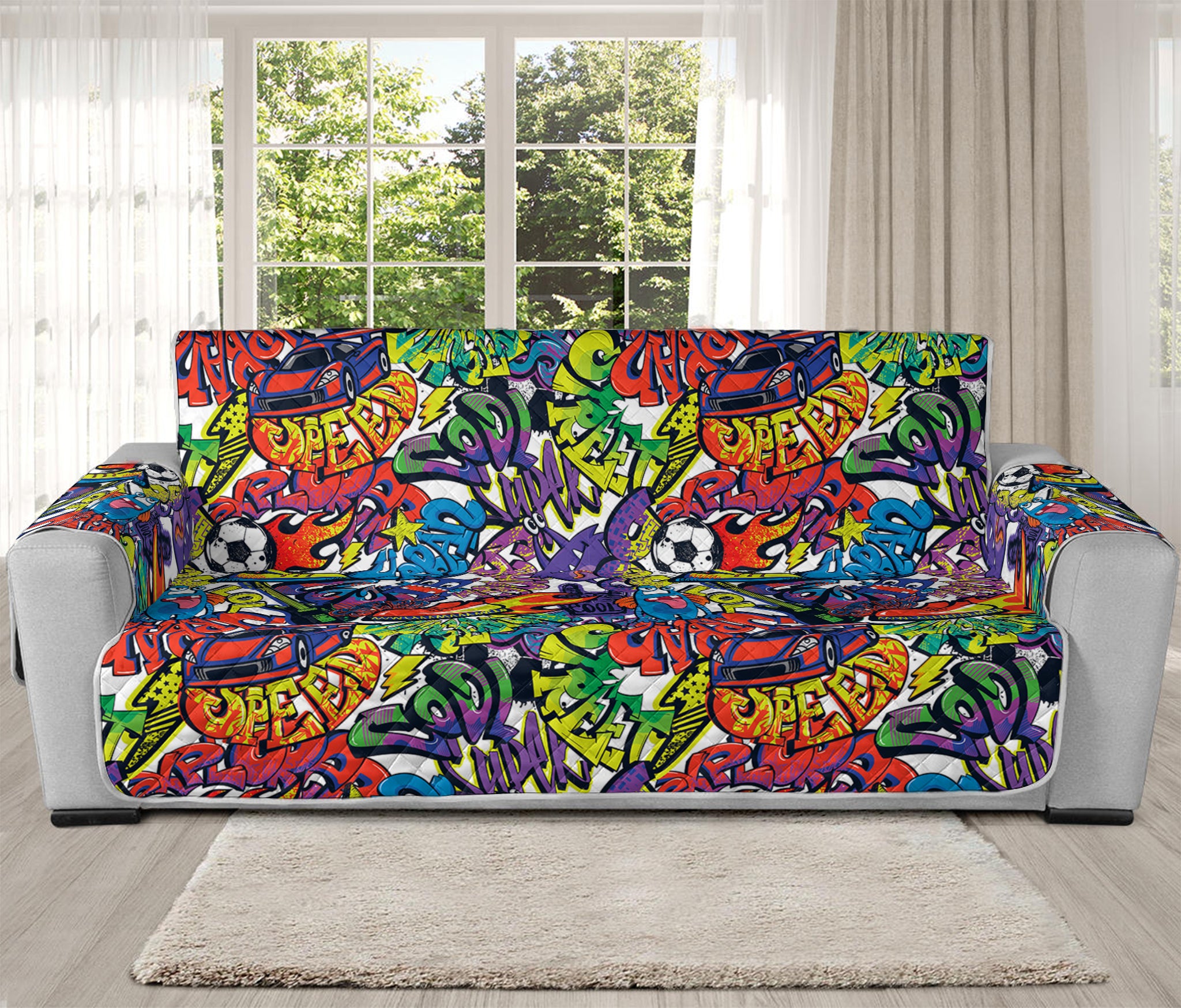 Funky Graffiti Pattern Print Oversized Sofa Protector