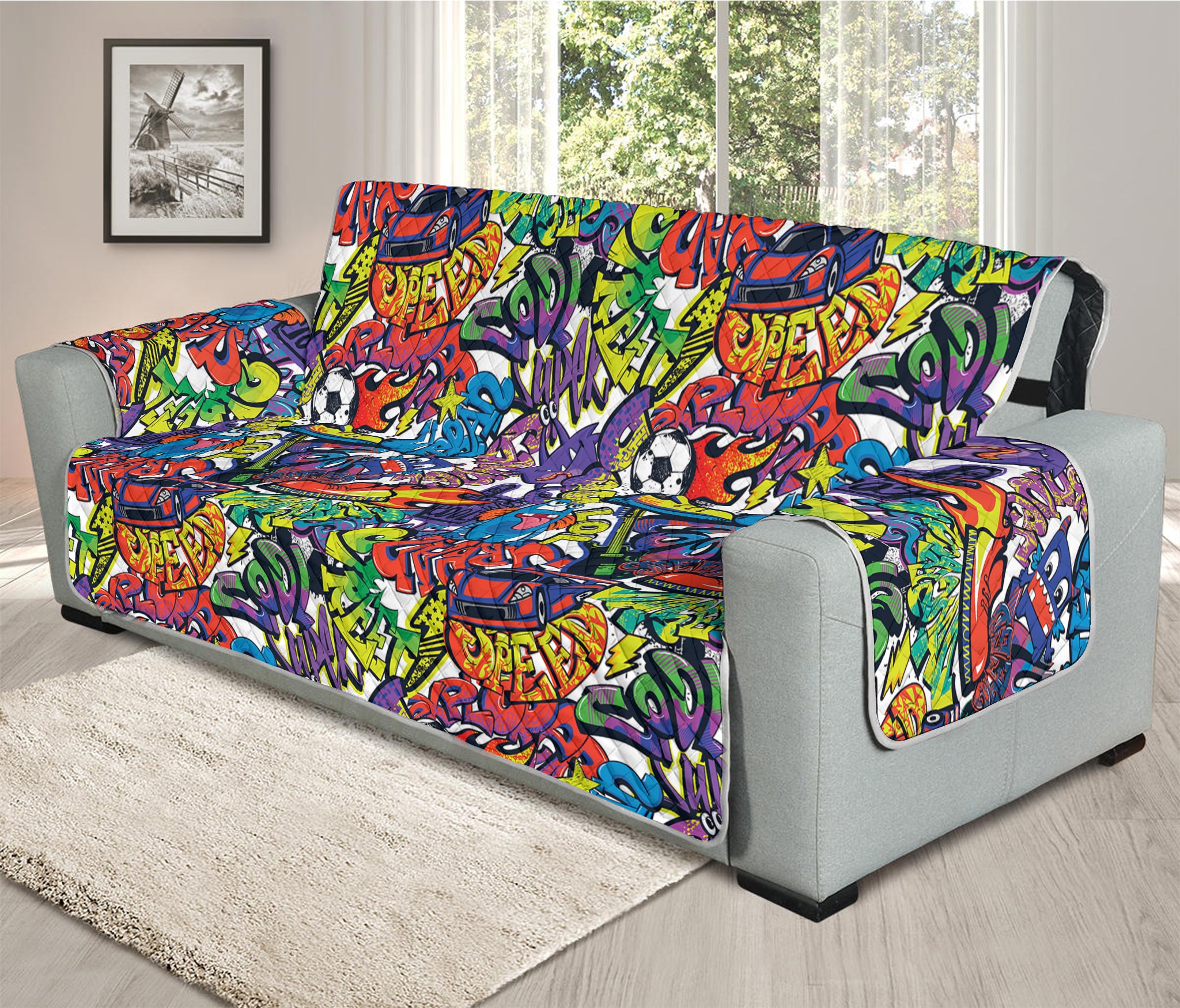 Funky Graffiti Pattern Print Oversized Sofa Protector