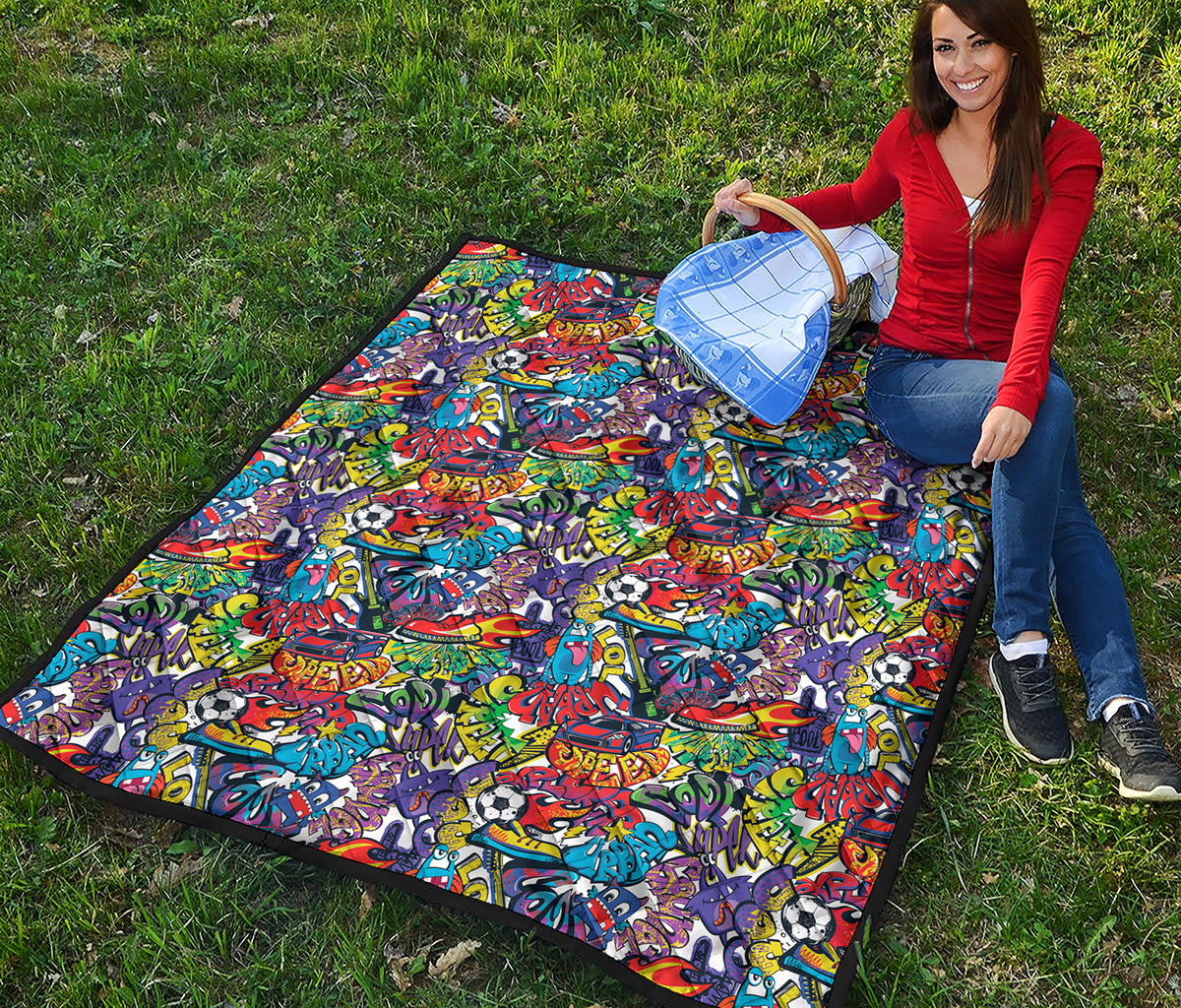 Funky Graffiti Pattern Print Quilt