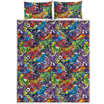 Funky Graffiti Pattern Print Quilt Bed Set