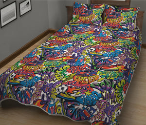 Funky Graffiti Pattern Print Quilt Bed Set