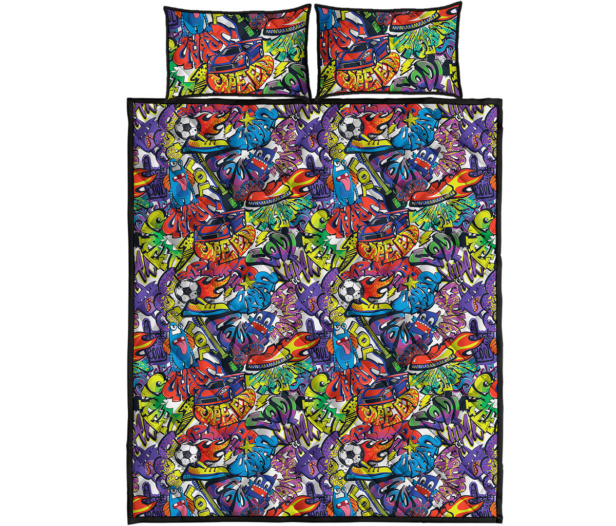 Funky Graffiti Pattern Print Quilt Bed Set