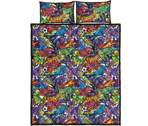 Funky Graffiti Pattern Print Quilt Bed Set