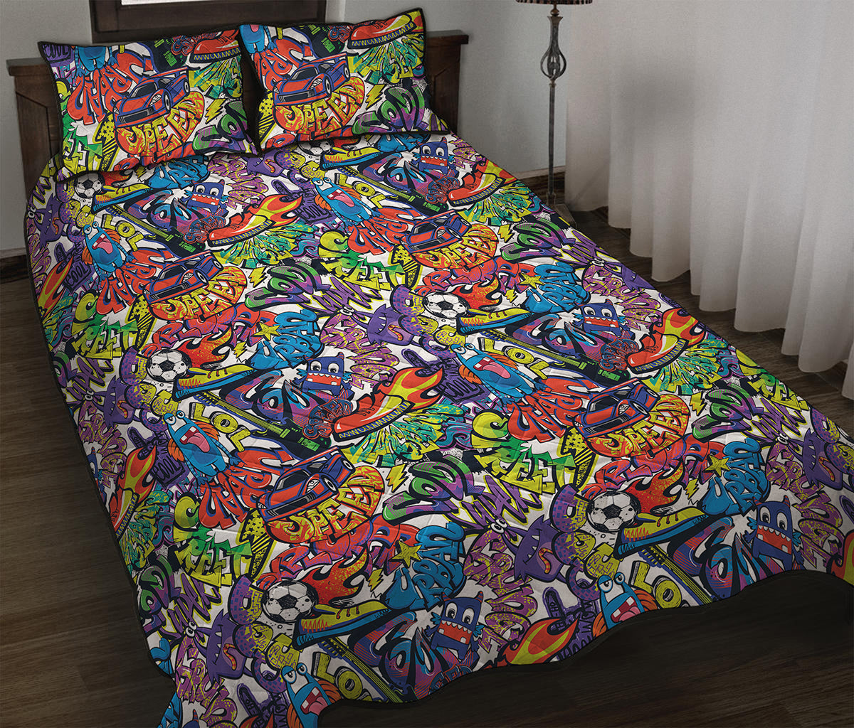 Funky Graffiti Pattern Print Quilt Bed Set