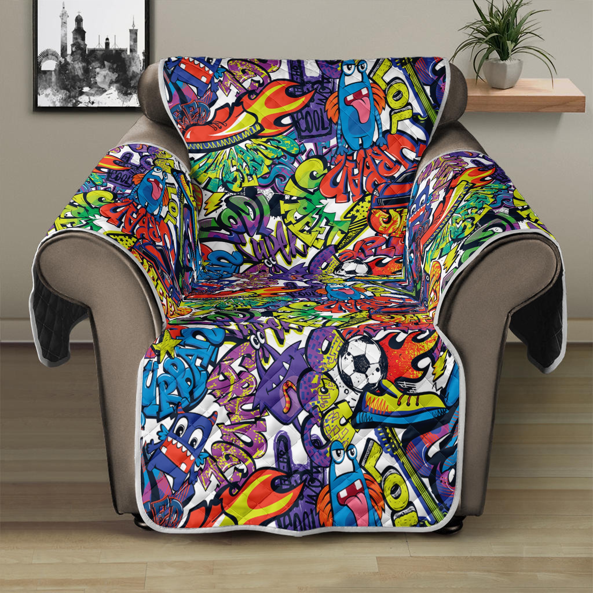 Funky Graffiti Pattern Print Recliner Protector