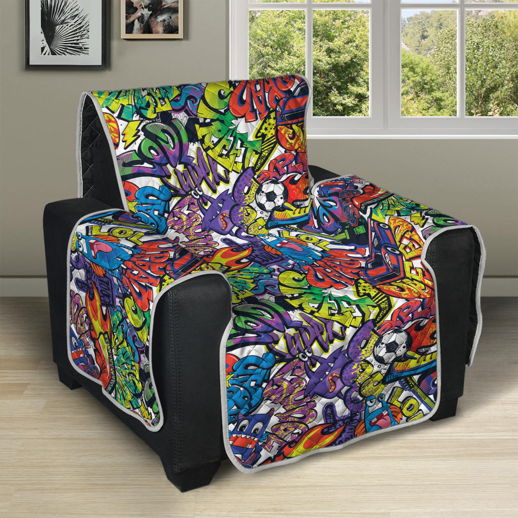 Funky Graffiti Pattern Print Recliner Protector