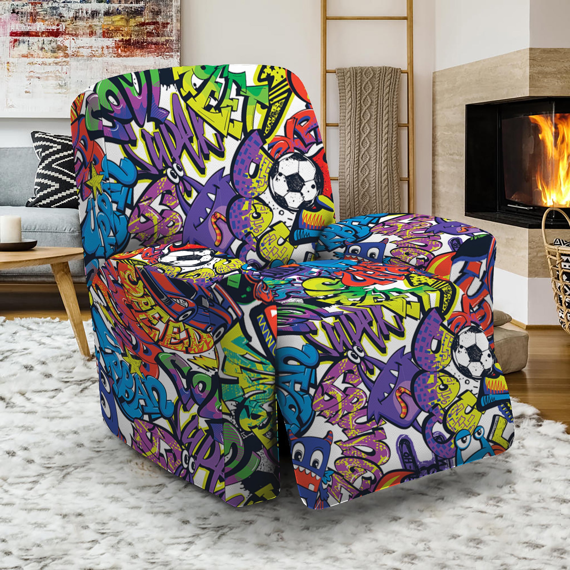 Funky Graffiti Pattern Print Recliner Slipcover