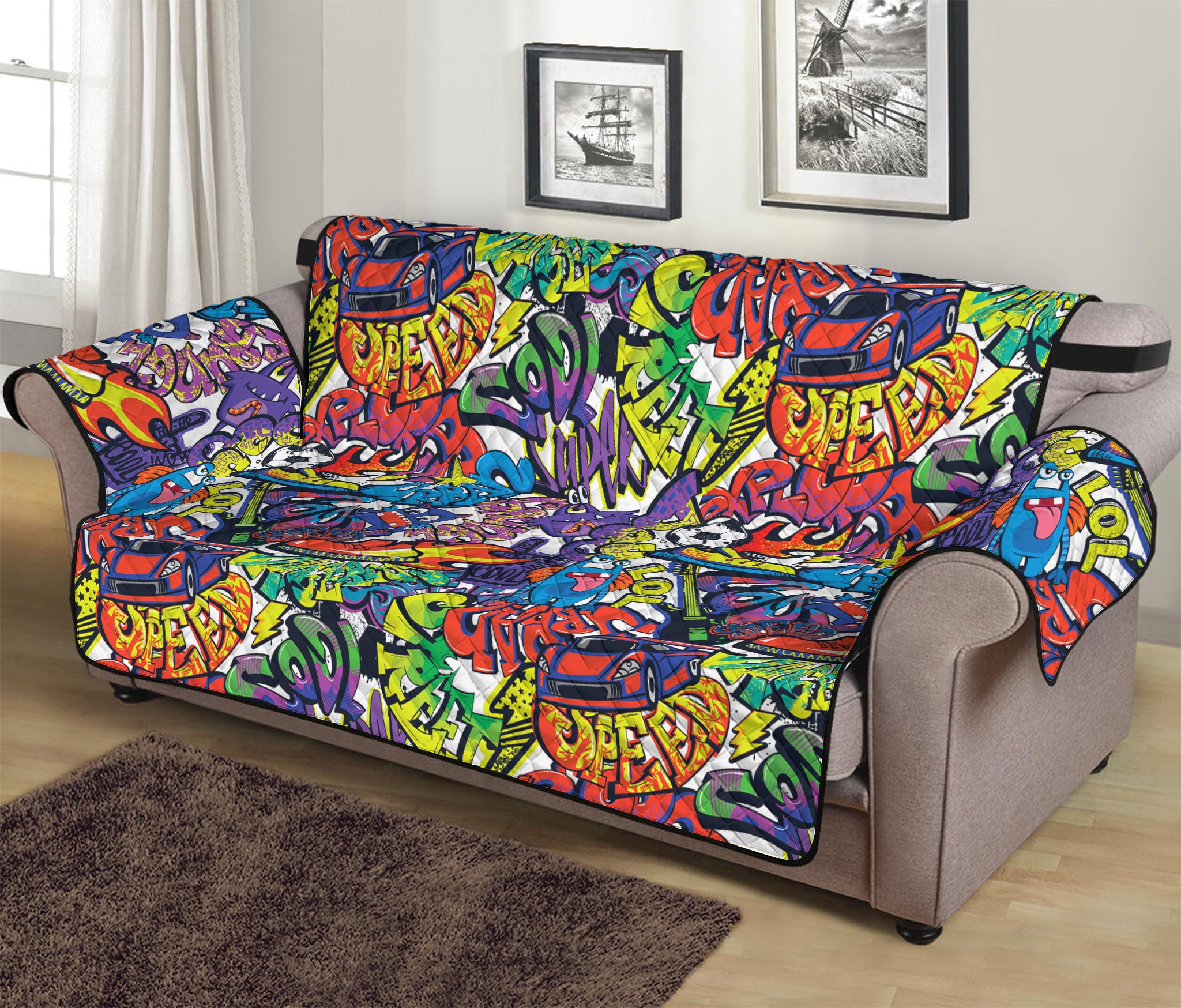 Funky Graffiti Pattern Print Sofa Protector