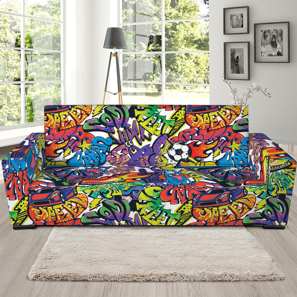 Funky Graffiti Pattern Print Sofa Slipcover