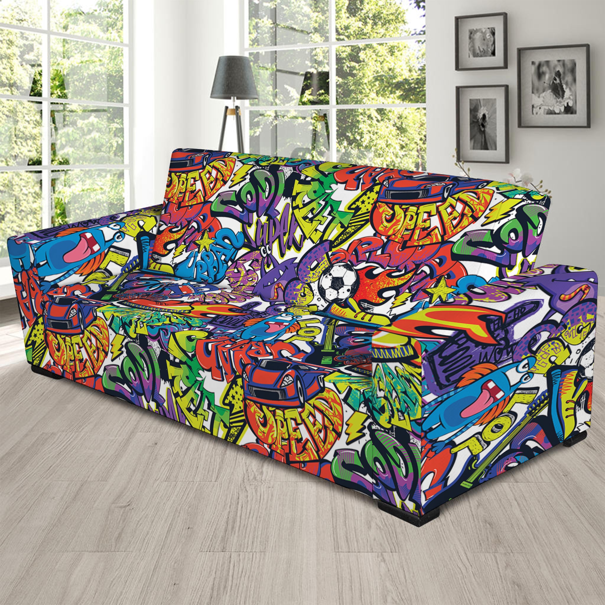 Funky Graffiti Pattern Print Sofa Slipcover