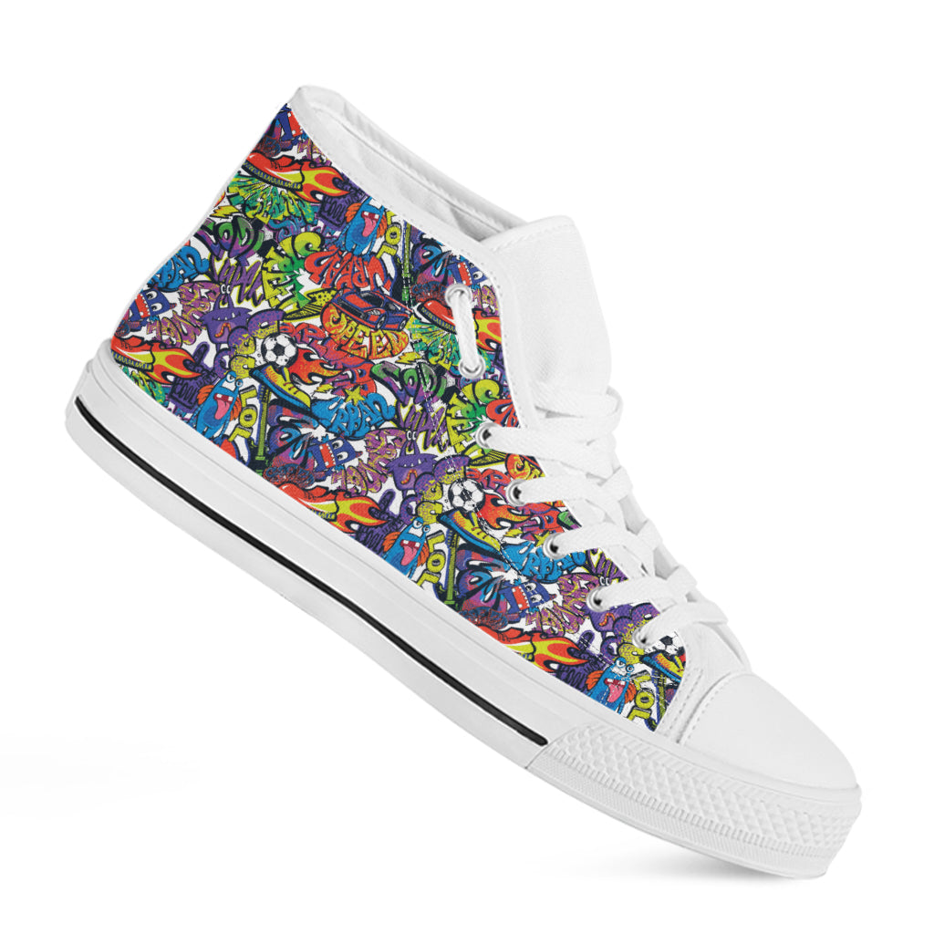 Funky Graffiti Pattern Print White High Top Shoes