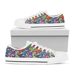 Funky Graffiti Pattern Print White Low Top Shoes