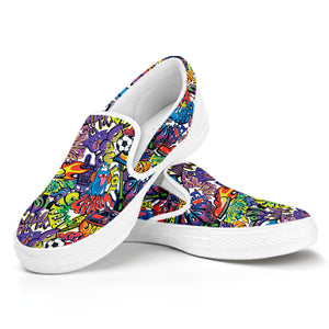 Funky Graffiti Pattern Print White Slip On Shoes