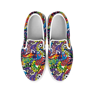 Funky Graffiti Pattern Print White Slip On Shoes