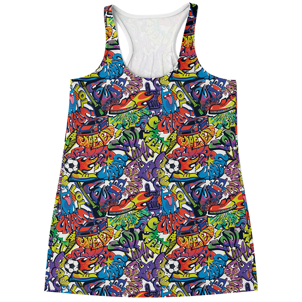 Funky Graffiti Pattern Print Women's Racerback Tank Top