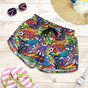 Funky Graffiti Pattern Print Women's Shorts