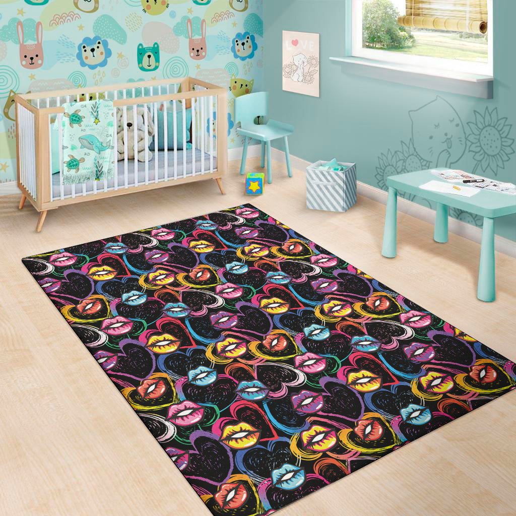 Funky Kiss Lips Pattern Print Area Rug