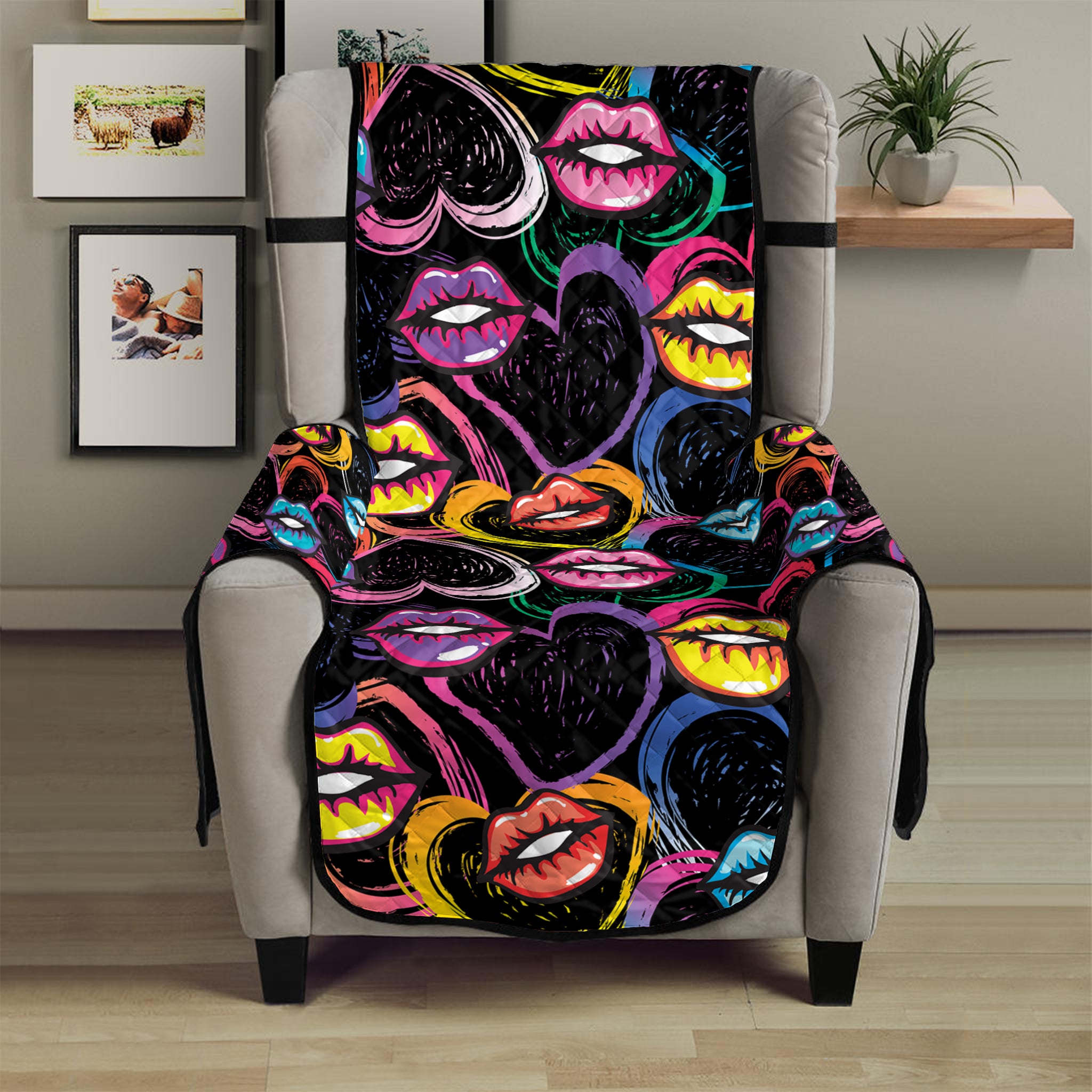 Funky Kiss Lips Pattern Print Armchair Protector