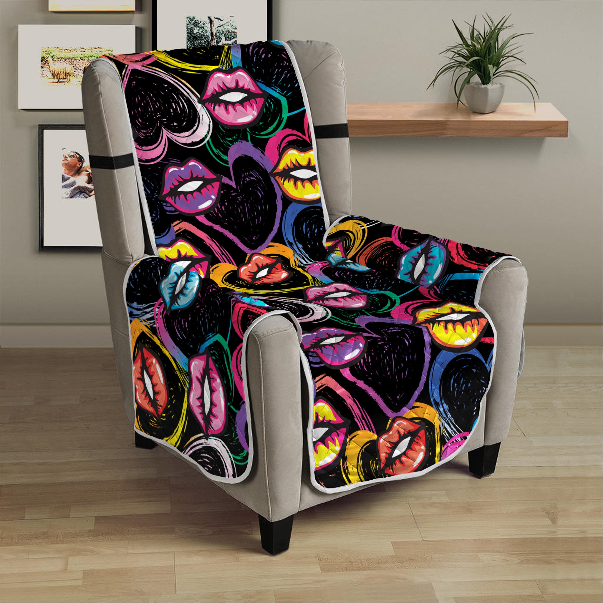 Funky Kiss Lips Pattern Print Armchair Protector