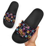 Funky Kiss Lips Pattern Print Black Slide Sandals