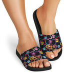 Funky Kiss Lips Pattern Print Black Slide Sandals