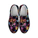 Funky Kiss Lips Pattern Print Black Slip On Shoes