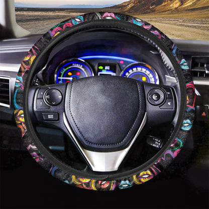 Funky Kiss Lips Pattern Print Car Steering Wheel Cover