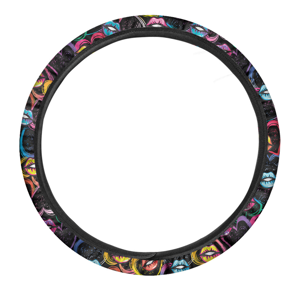 Funky Kiss Lips Pattern Print Car Steering Wheel Cover