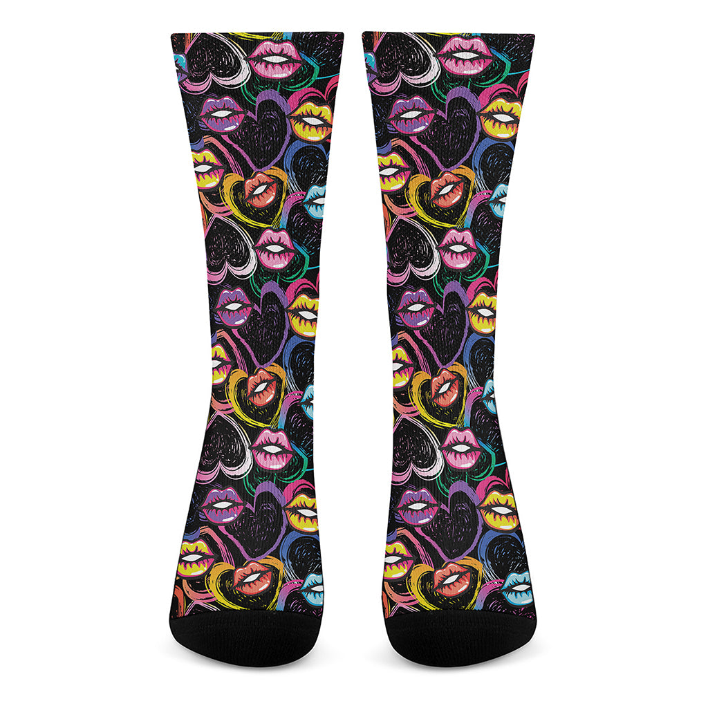 Funky Kiss Lips Pattern Print Crew Socks