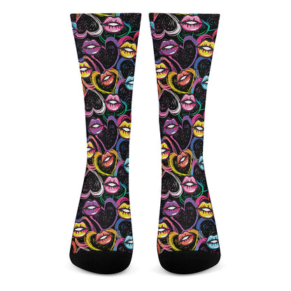 Funky Kiss Lips Pattern Print Crew Socks