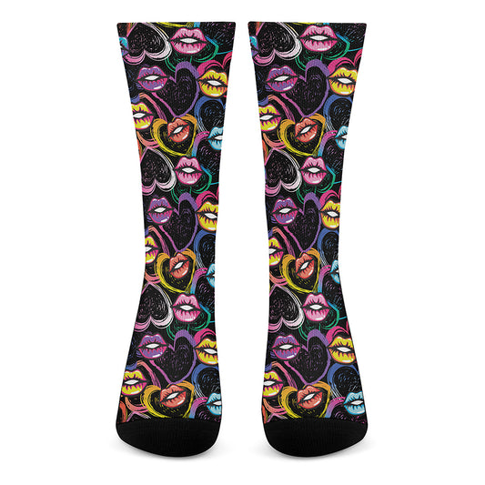 Funky Kiss Lips Pattern Print Crew Socks