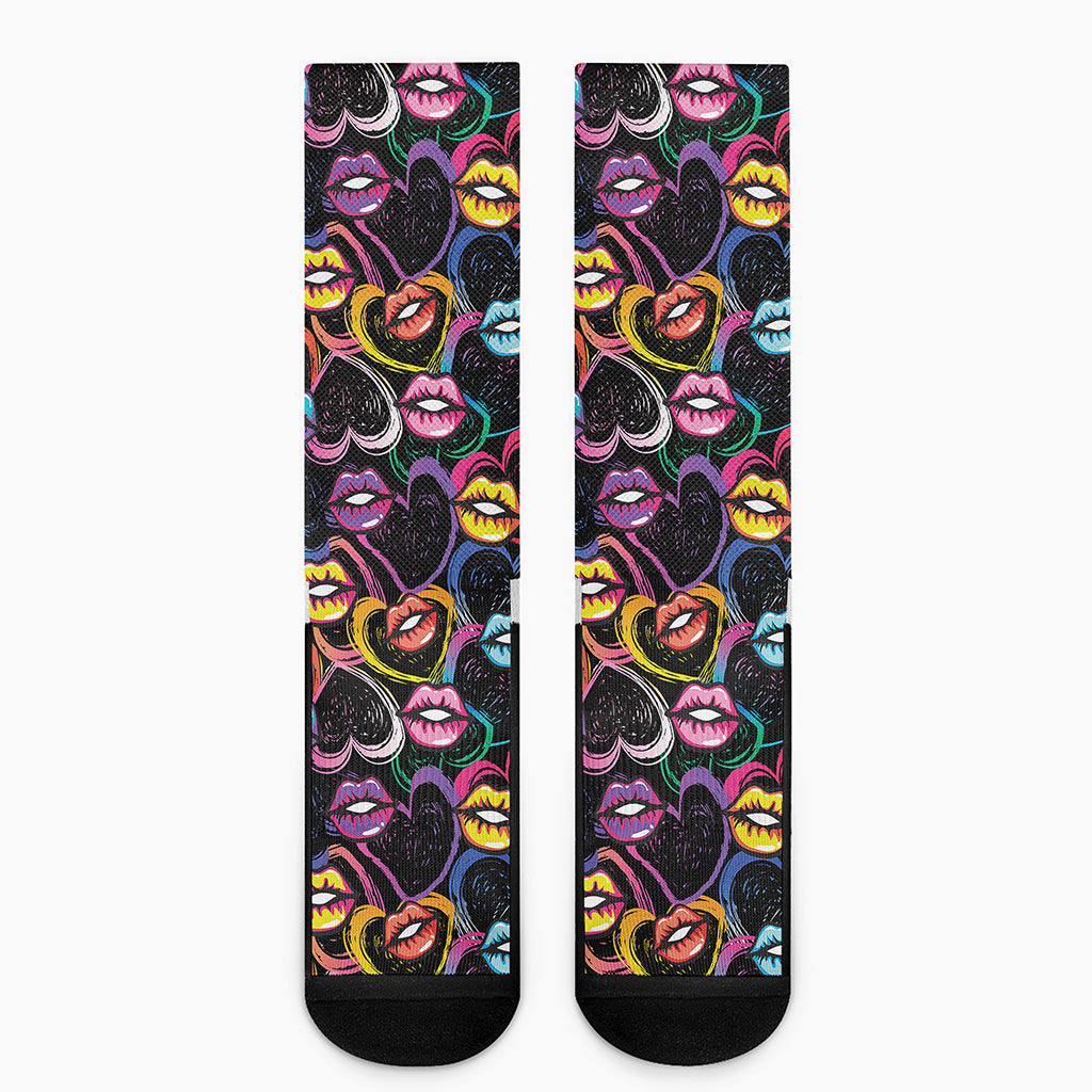 Funky Kiss Lips Pattern Print Crew Socks