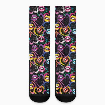 Funky Kiss Lips Pattern Print Crew Socks