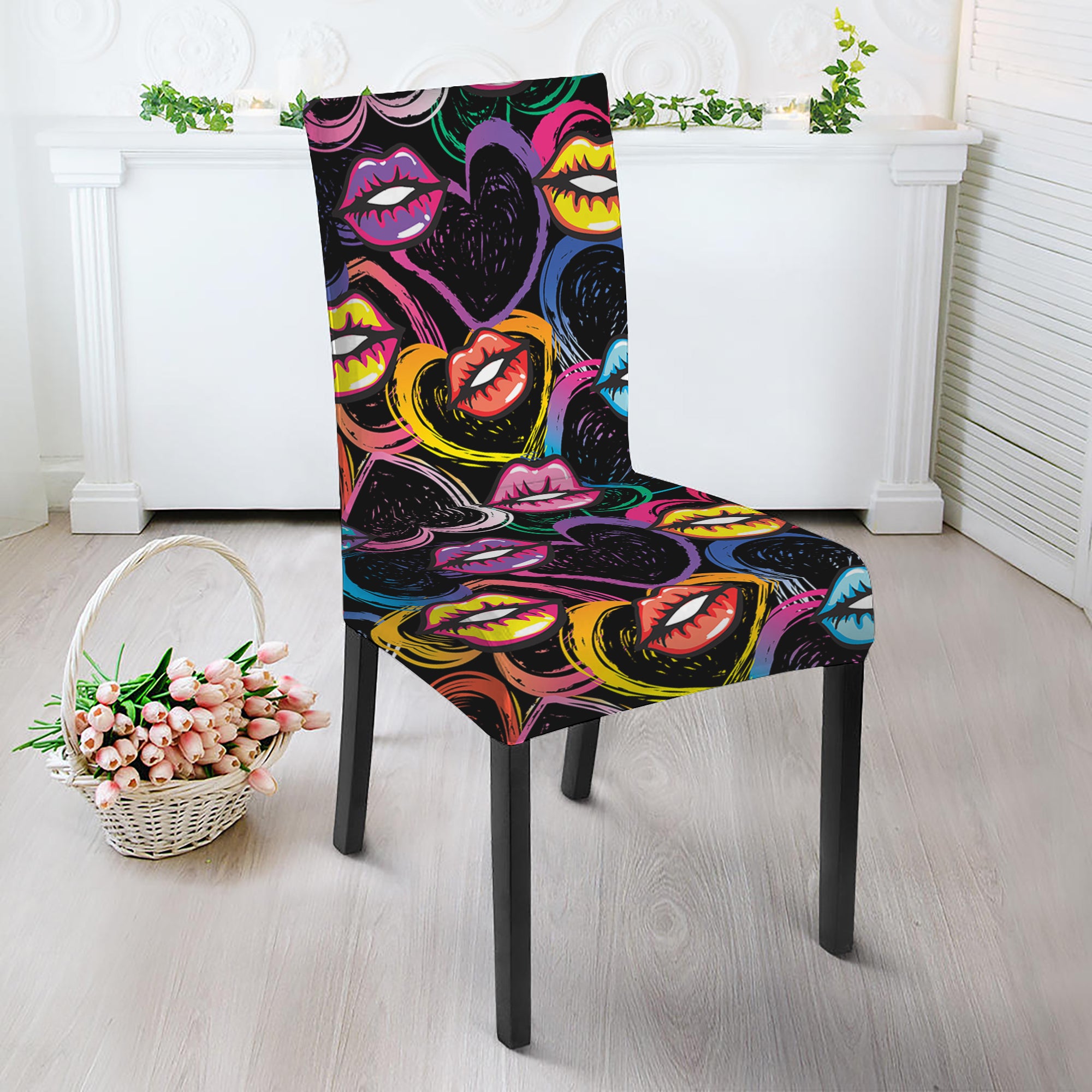 Funky Kiss Lips Pattern Print Dining Chair Slipcover