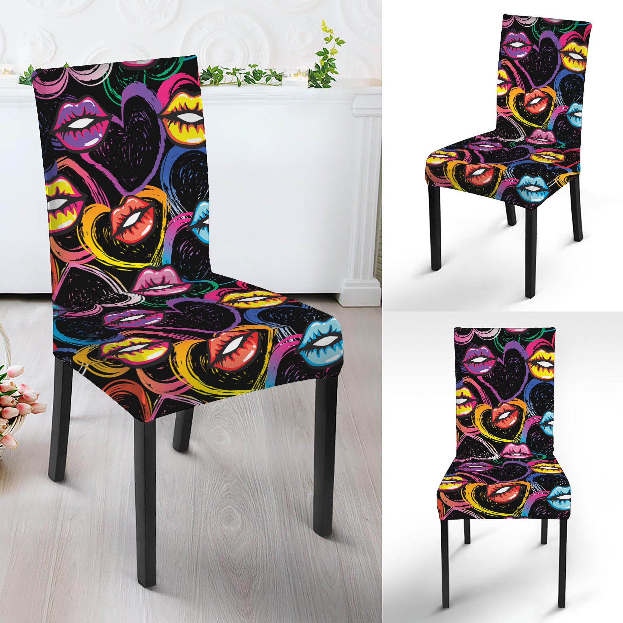 Funky Kiss Lips Pattern Print Dining Chair Slipcover