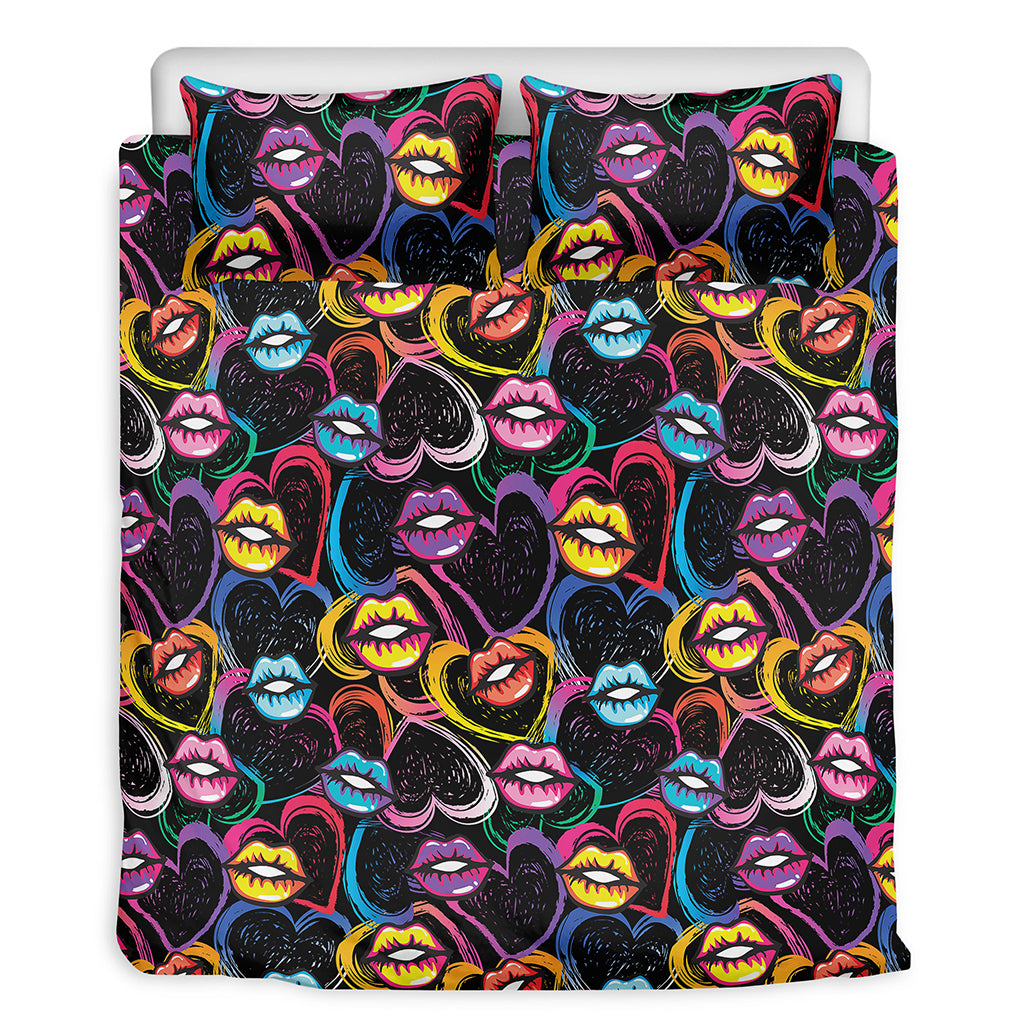 Funky Kiss Lips Pattern Print Duvet Cover Bedding Set