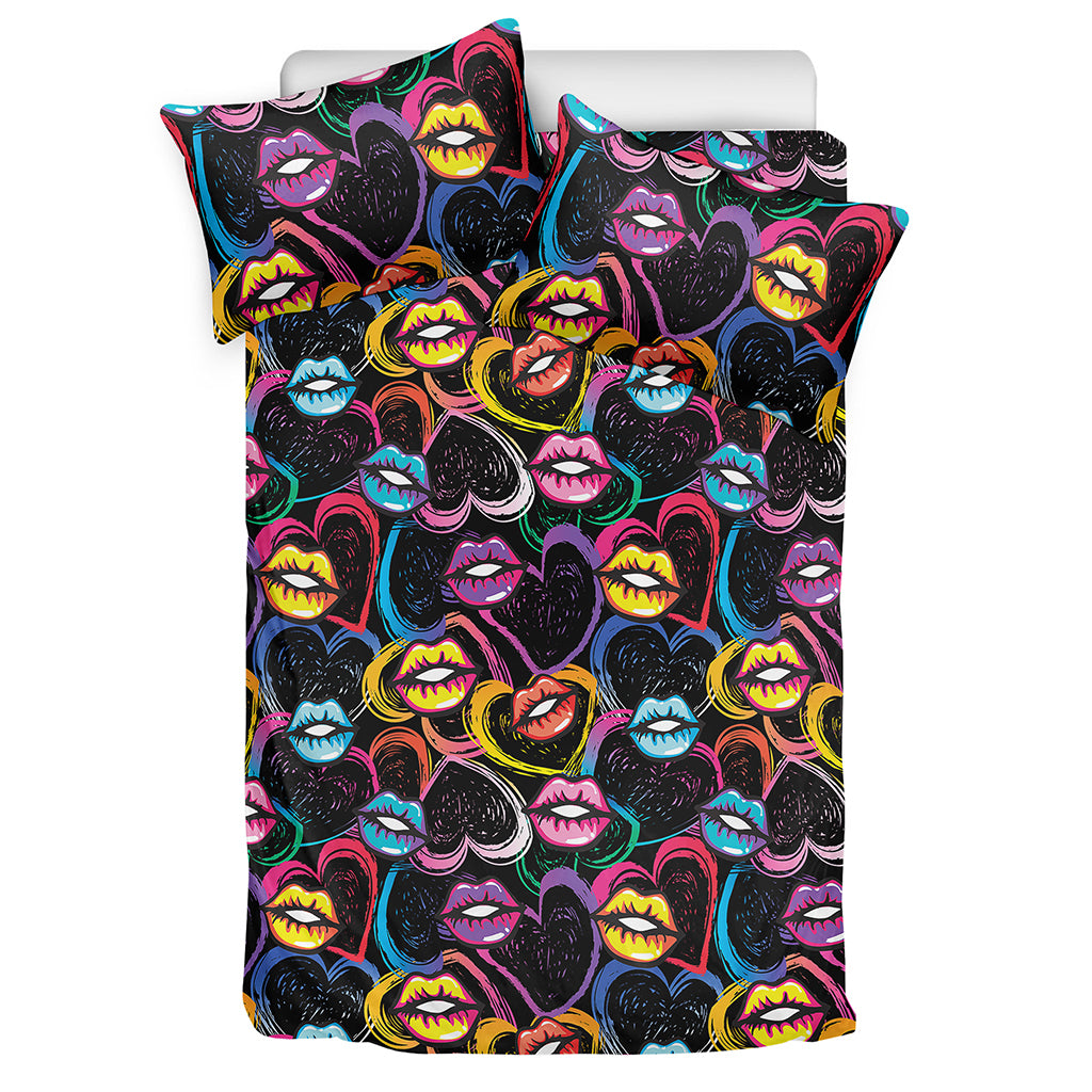 Funky Kiss Lips Pattern Print Duvet Cover Bedding Set