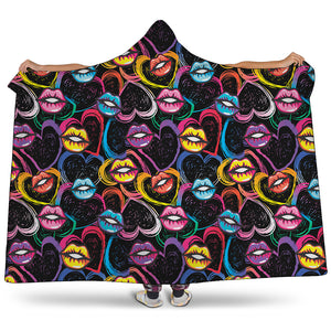 Funky Kiss Lips Pattern Print Hooded Blanket