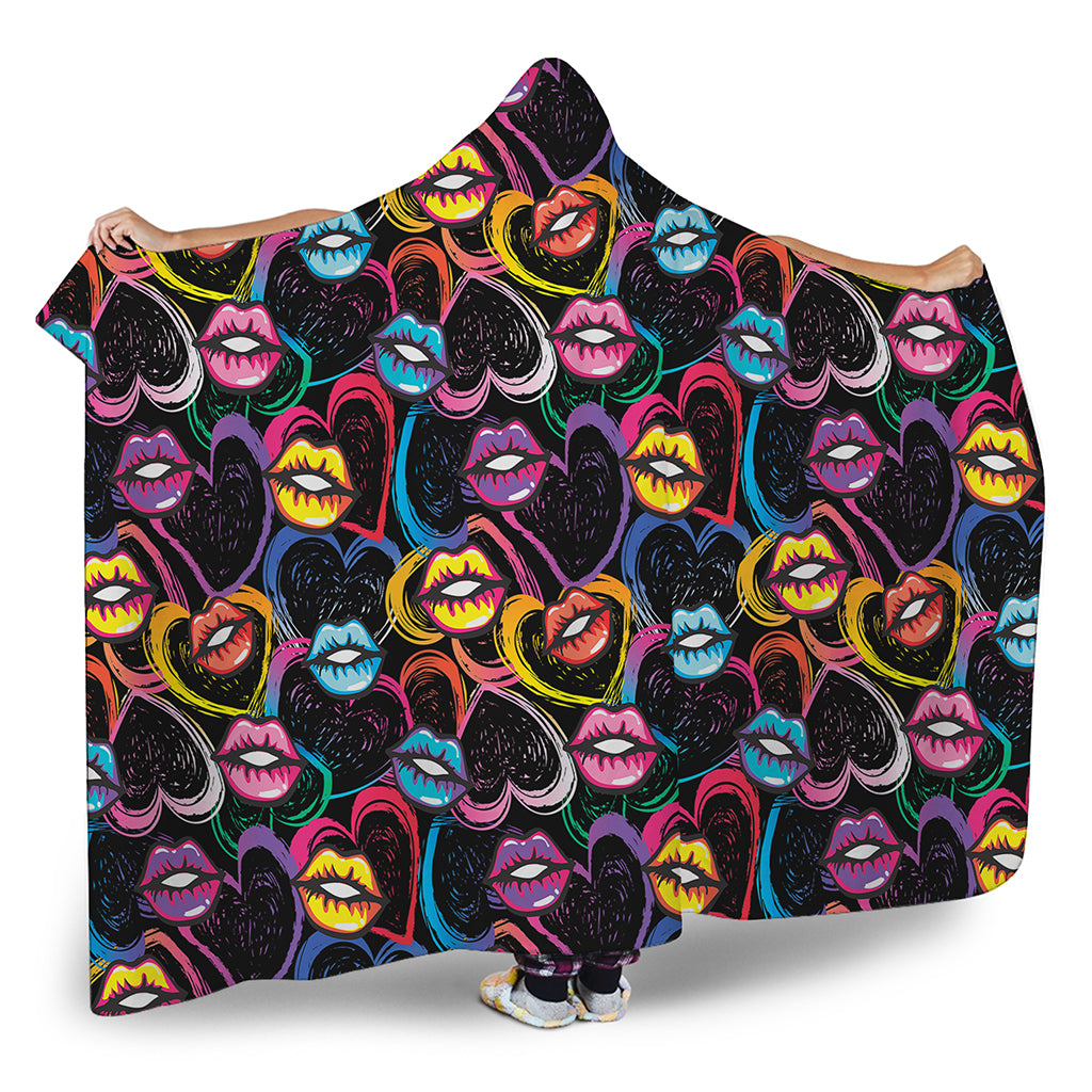 Funky Kiss Lips Pattern Print Hooded Blanket