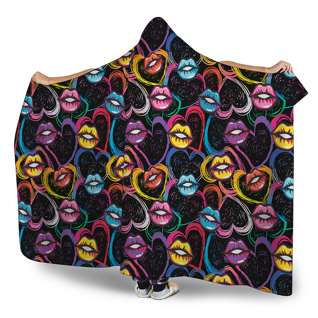 Funky Kiss Lips Pattern Print Hooded Blanket