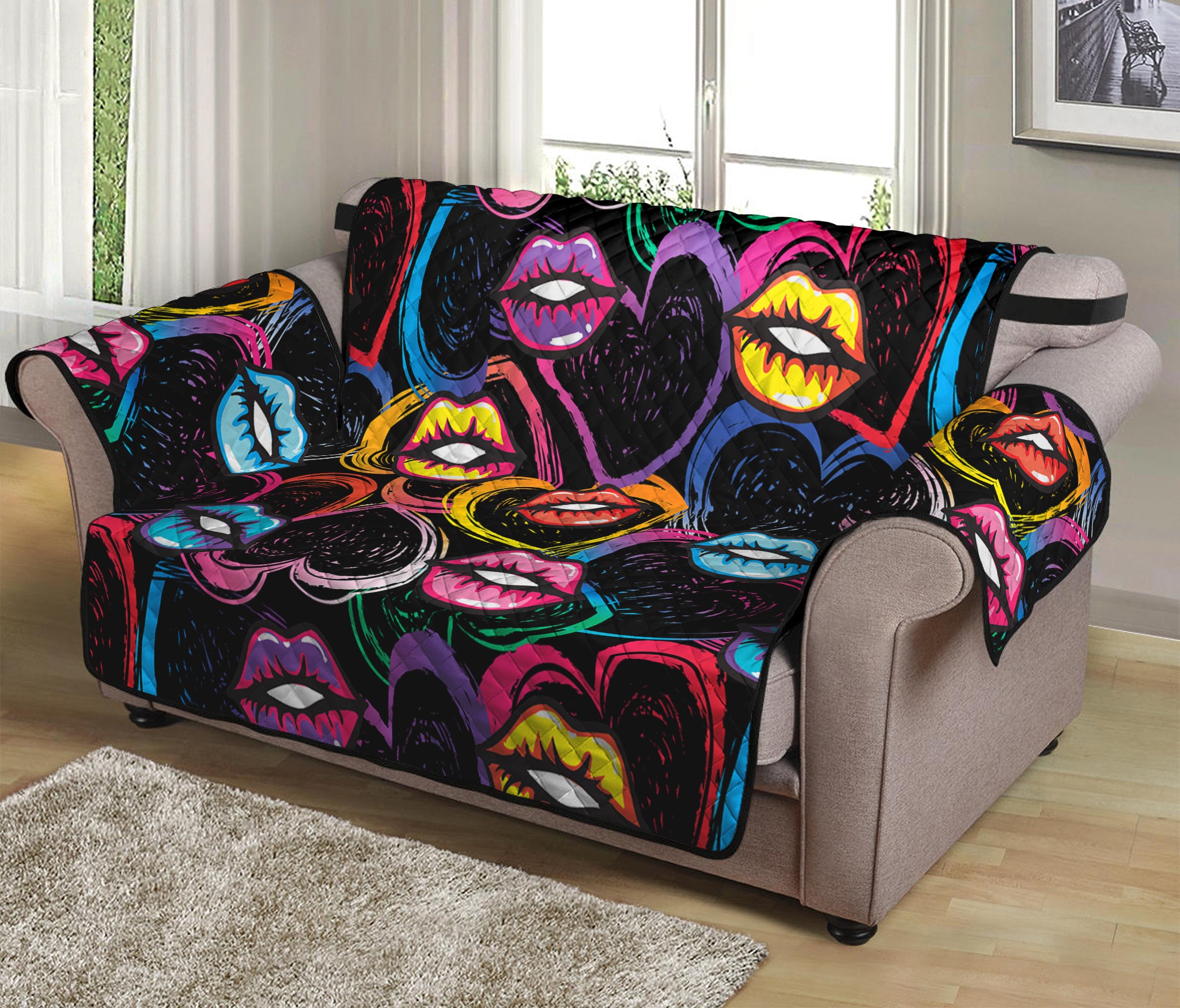 Funky Kiss Lips Pattern Print Loveseat Protector