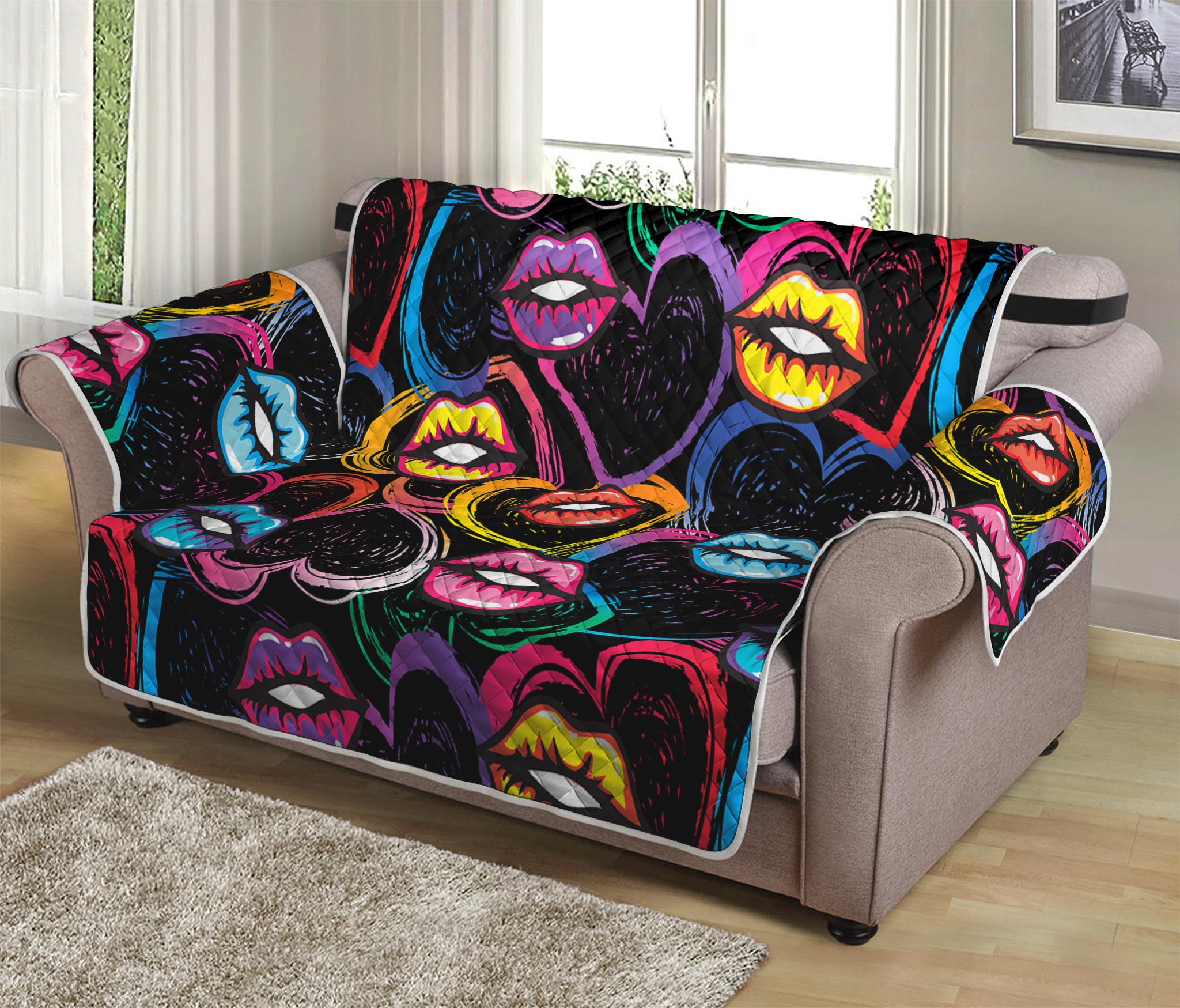 Funky Kiss Lips Pattern Print Loveseat Protector