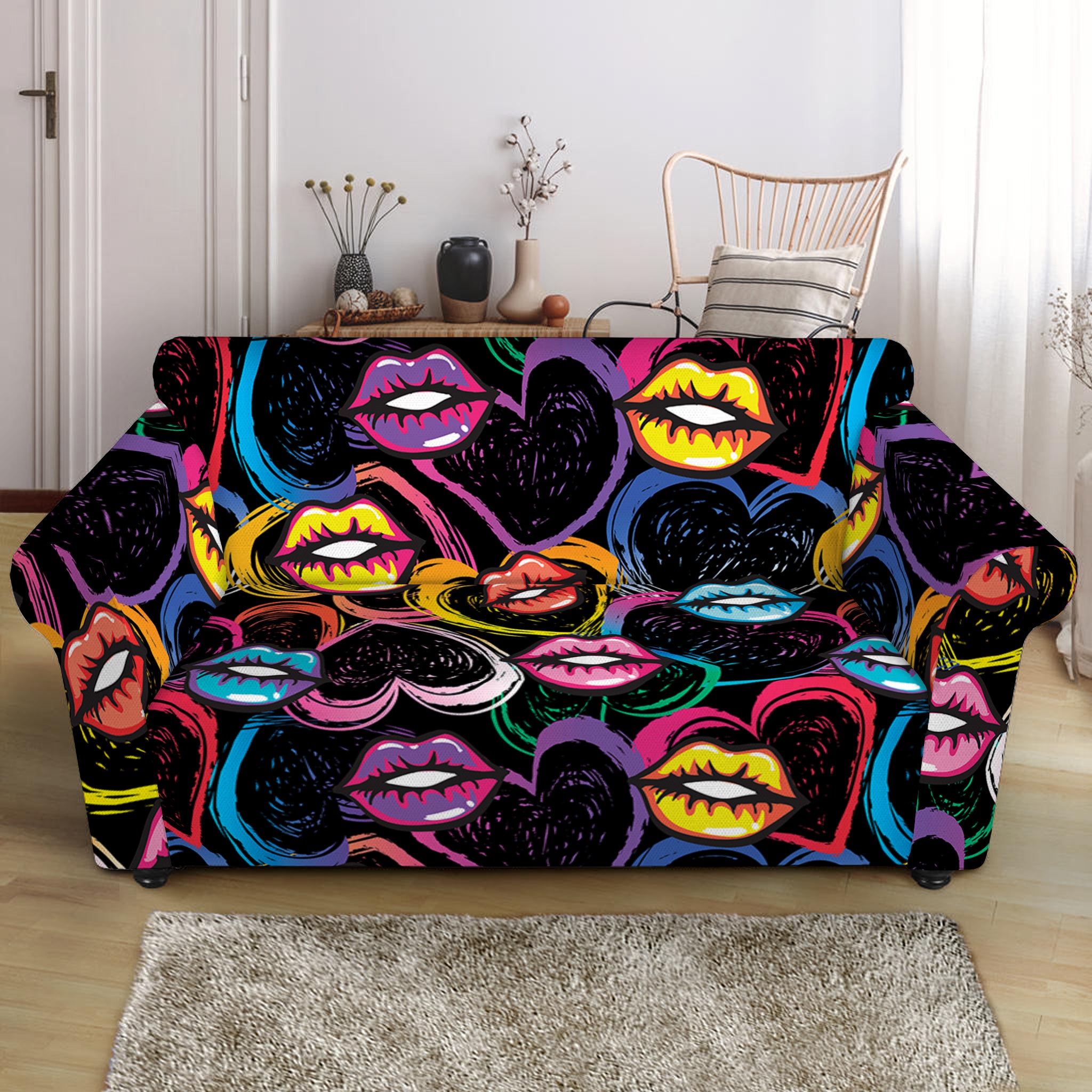 Funky Kiss Lips Pattern Print Loveseat Slipcover