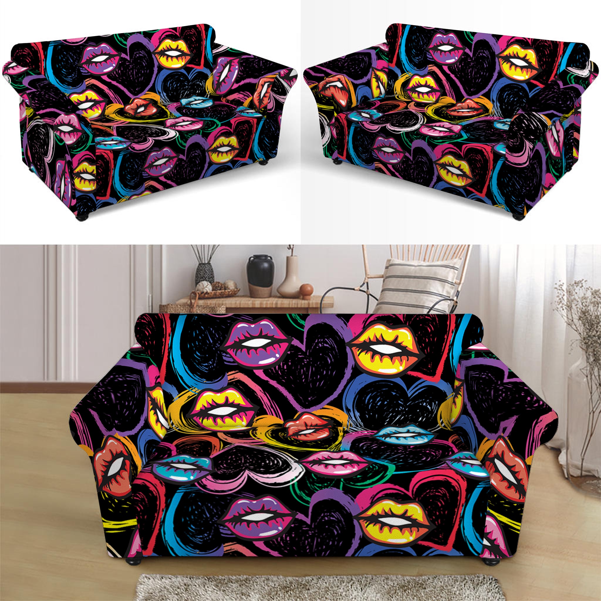 Funky Kiss Lips Pattern Print Loveseat Slipcover