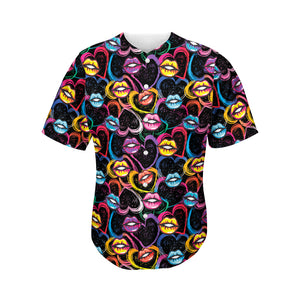 Funky Kiss Lips Pattern Print Men's Baseball Jersey