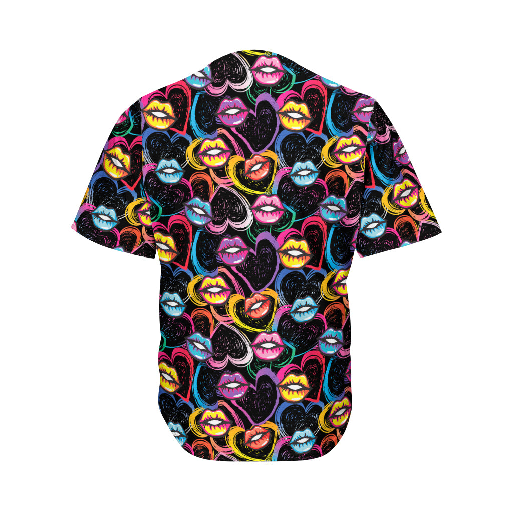 Funky Kiss Lips Pattern Print Men's Baseball Jersey