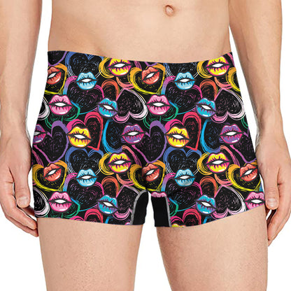 Funky Kiss Lips Pattern Print Men's Boxer Briefs