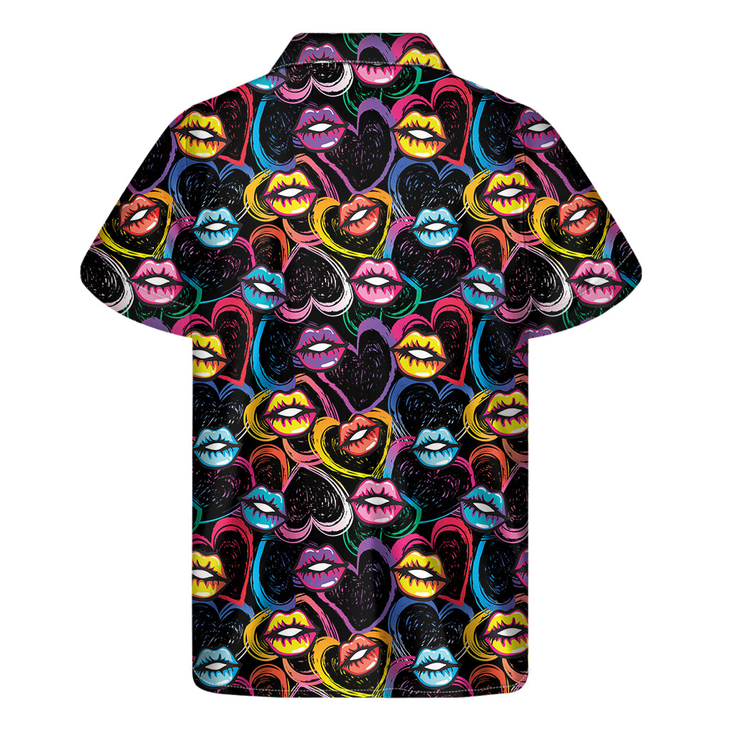 Funky Kiss Lips Pattern Print Men's Short Sleeve Shirt